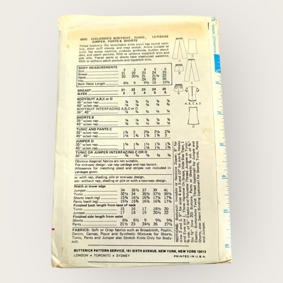 Vintage Butterick Sewing Pattern 6562 Girls Bodysuit Tunic Jumper Pants Size 5 - Picture 2 of 2